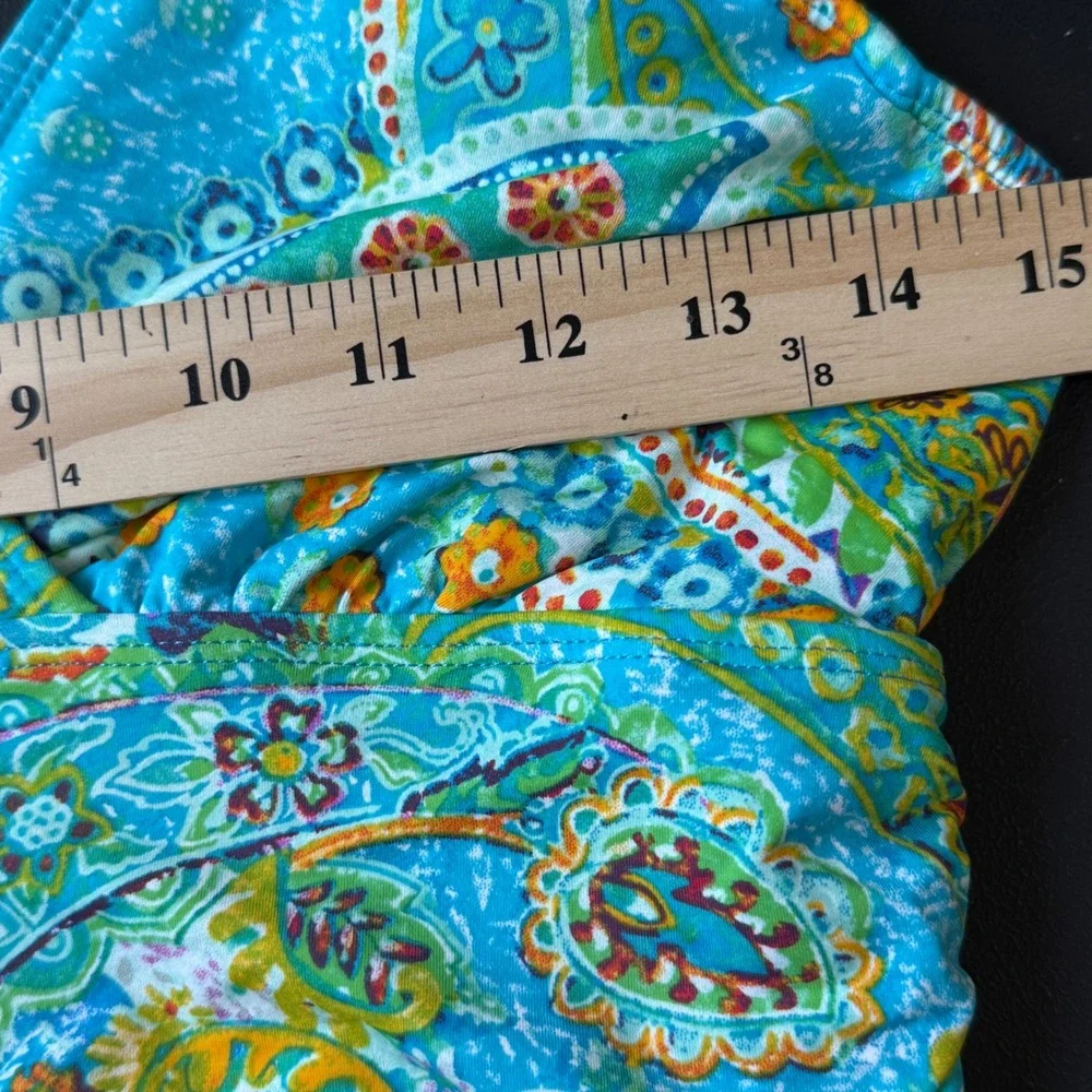 Lauren Ralph Lauren One Piece Swimsuit Women 8 Blue Paisley Floral Ruched V-Neck